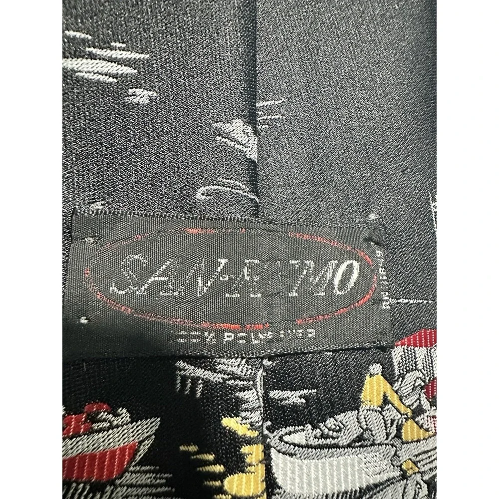 VTG San Remo Black Fishing Boat Novelty Neck Tie
